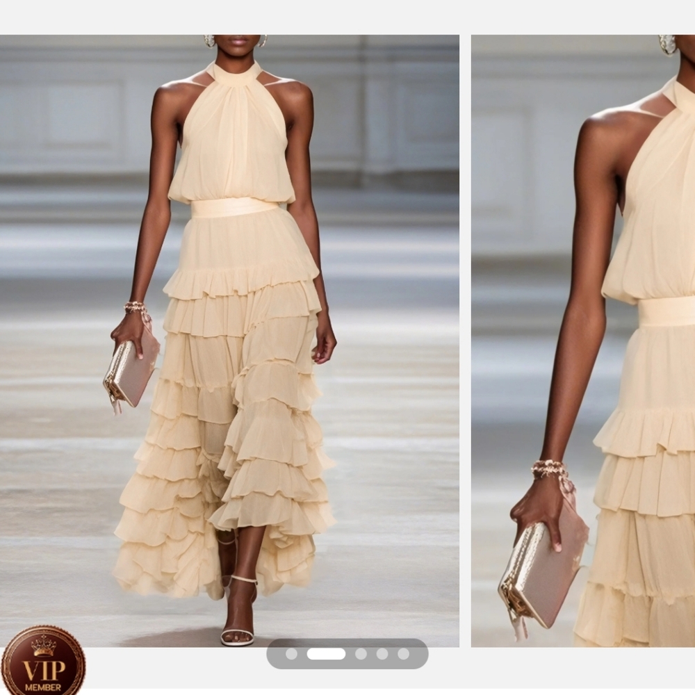 Chic Tan Halter High Low Cocktail/Formal Dress